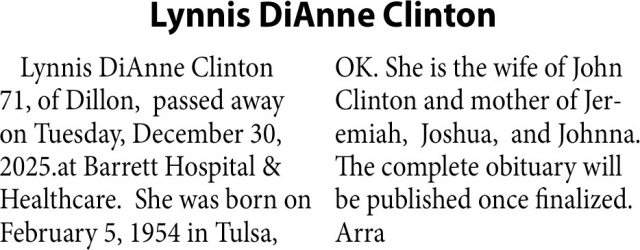 Lynnis DiAnne Clinton, Obituaries, Glendive, MT