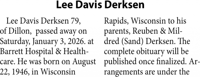 Lee Davis Derksen, Obituaries, Glendive, MT