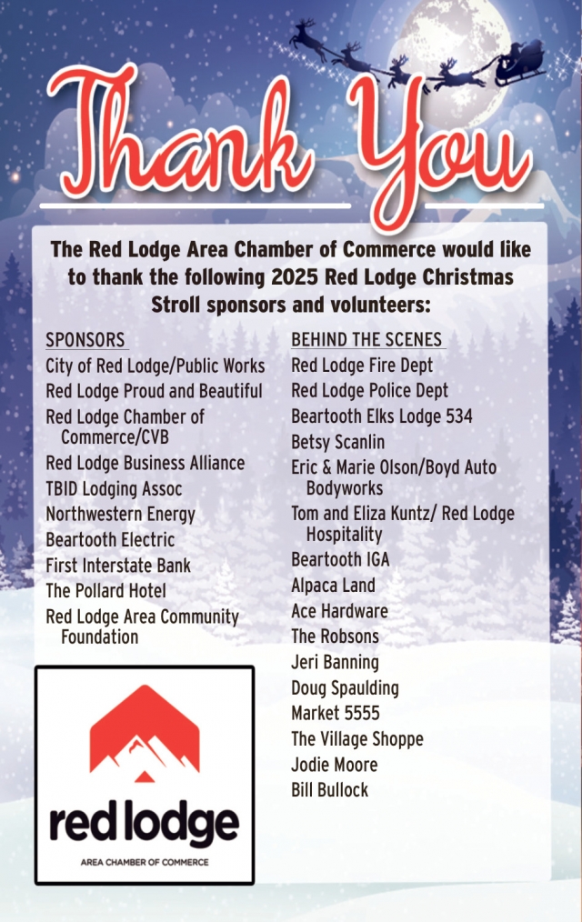 Thank You, Red Lodge Area Chamber of Commerce, Red Lodge, MT