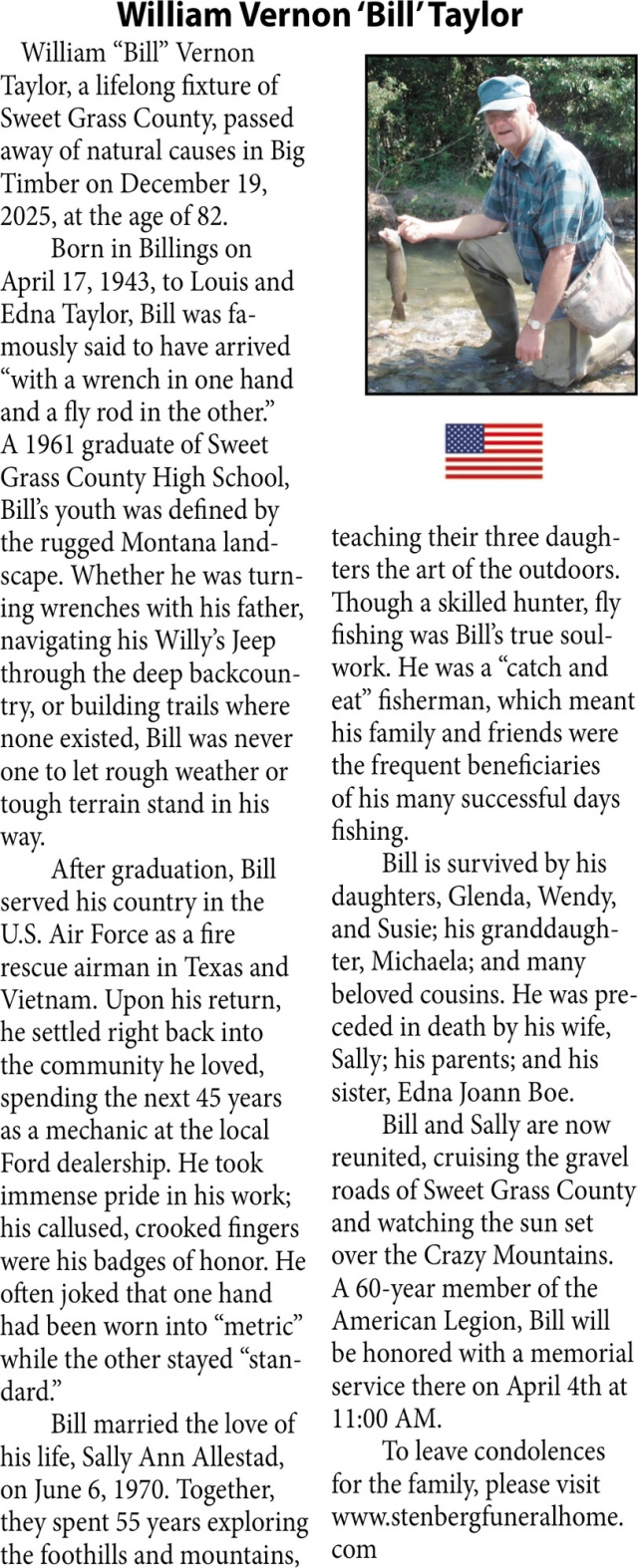 William Vernon Taylor, Obituaries, Glendive, MT
