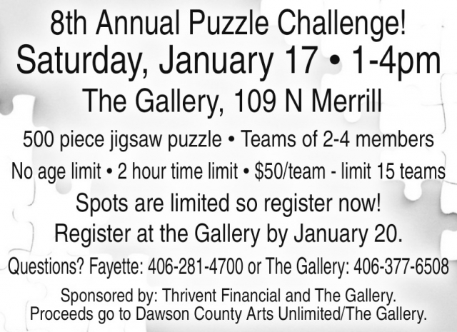 8th Annual Puzzle Challenge!, The Gallery, Glendive, MT