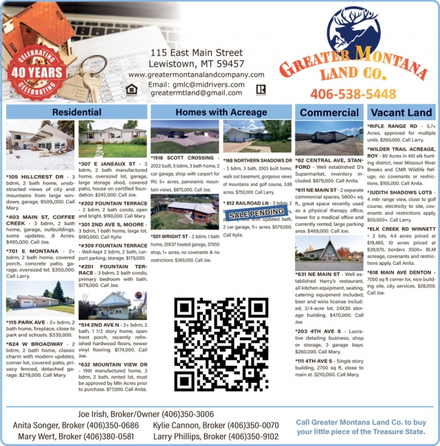 Homes with Acreage, Greater MT Land Company, Lewistown, MT