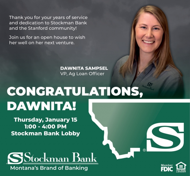 Congratulations, Dawnita!, Stockman Bank