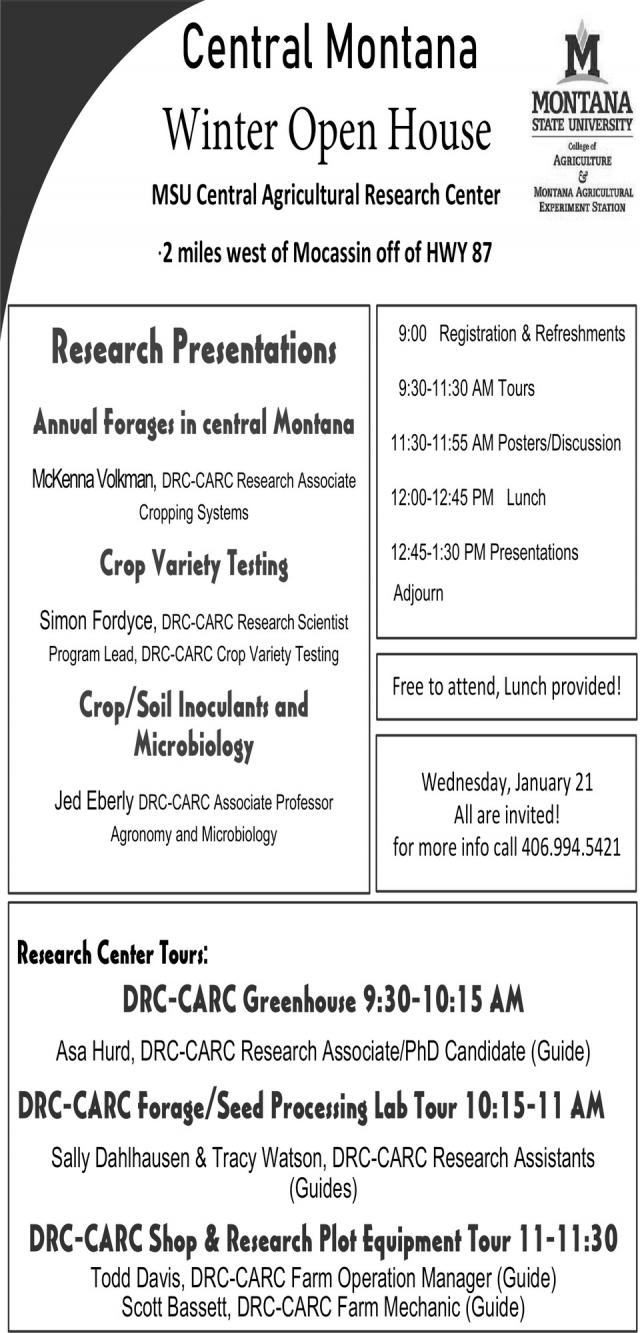 Winter Open House, Montana State University - Central Ag Research Center, Moccasin, MT