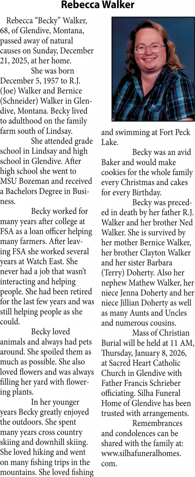 Rebecca Walker, Obituaries, Glendive, MT