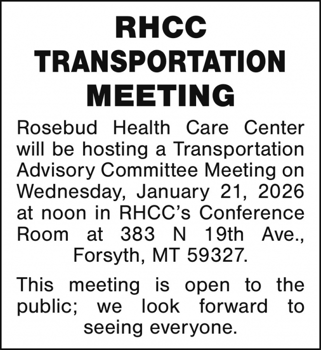 RHCC Transportation Meeting, Rosebud Health Care Center, Forsyth, MT