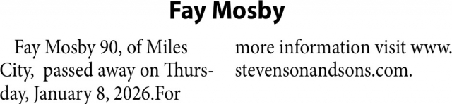 Fay Mosby, Obituaries, Glendive, MT