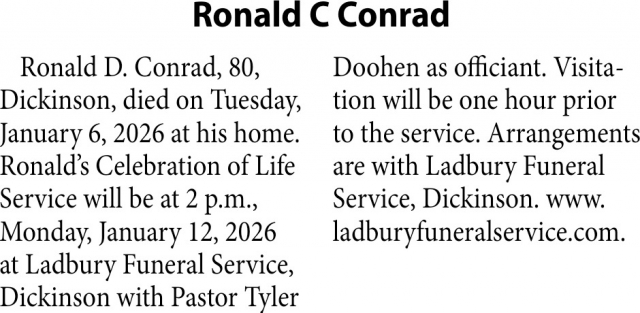 Ronald C Conrad, Obituaries, Glendive, MT