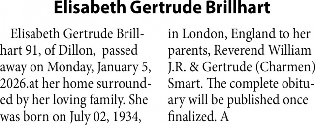 Elisabeth Gertrude Brillhart, Obituaries, Glendive, MT