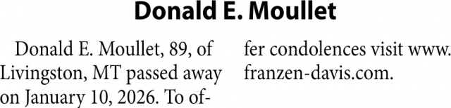 Donald E. Moullet, Obituaries, Glendive, MT