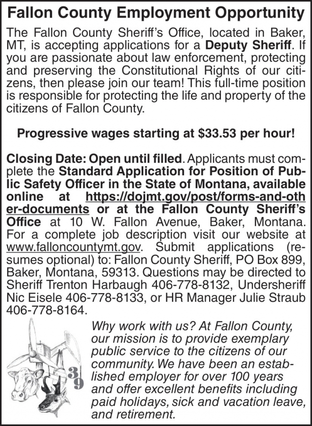 Deputy Sheriff, Fallon County, Baker, MT