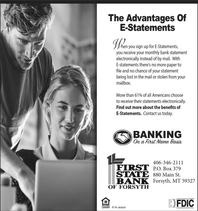 The Advantages of E-Statements, First State Bank of Forsyth, Forsyth, MT