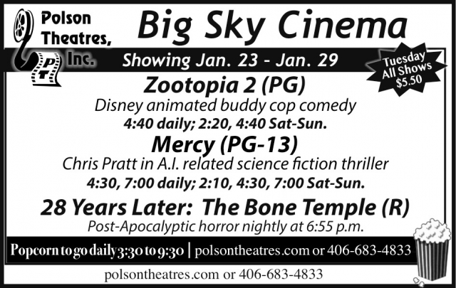 Zootopia 2, Polson Theatres, Inc - Big Sky Cinema, Dillon, MT