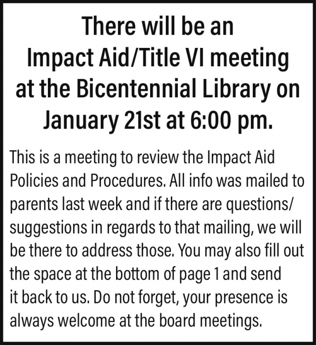 Meeting, Impact Aid/Title VI Meeting (January 21, 2026)