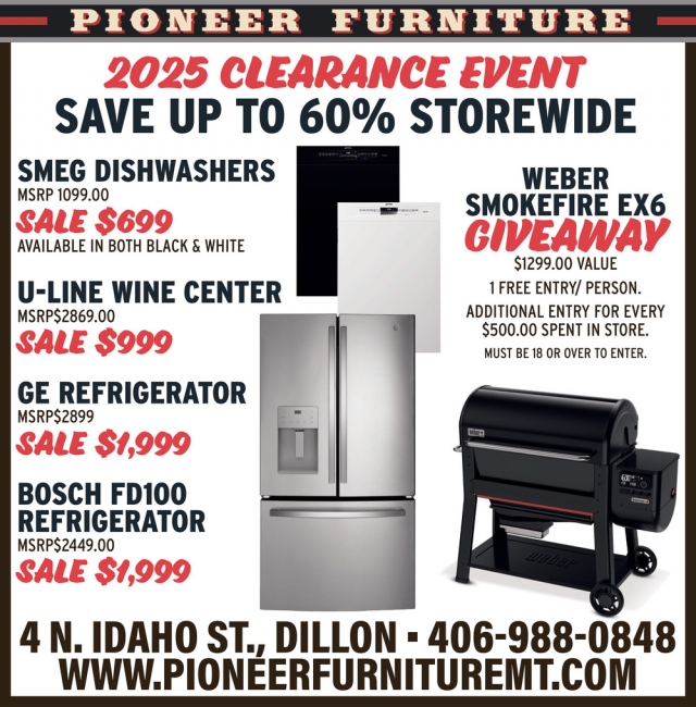 2025 Clearance Event, Pioneer Furniture, Dillon, MT