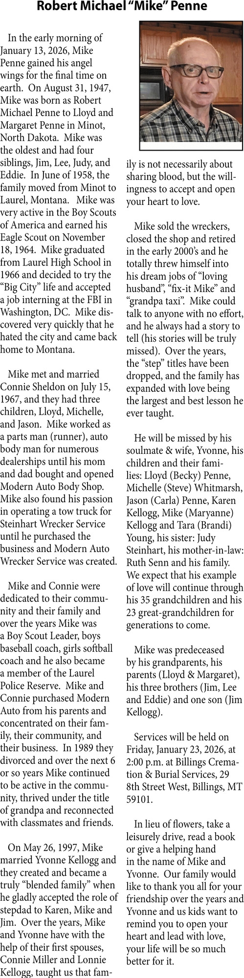 Robert Michael Penne, Obituaries, Glendive, MT