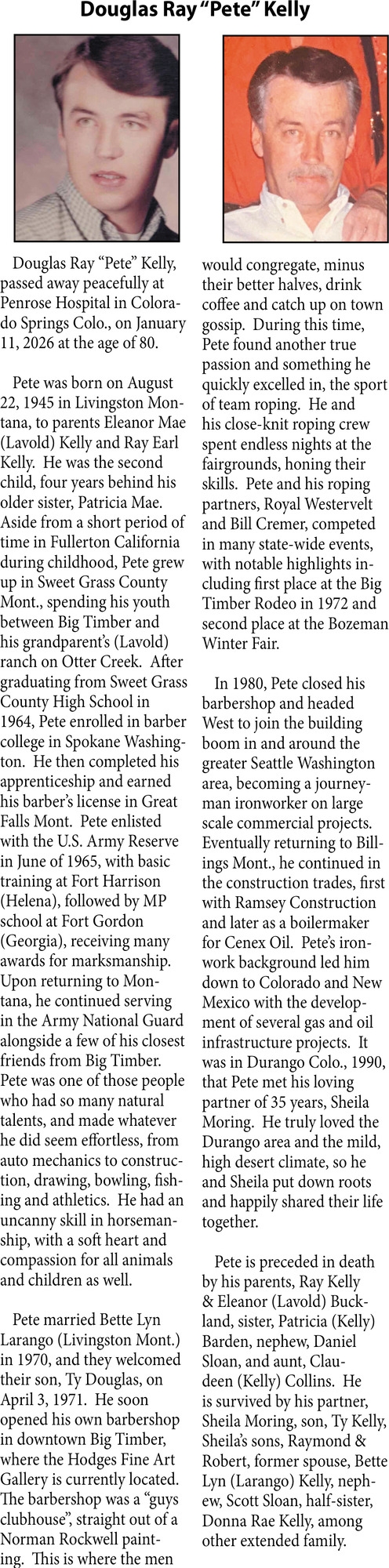 Douglas Ray Kelly, Obituaries, Glendive, MT