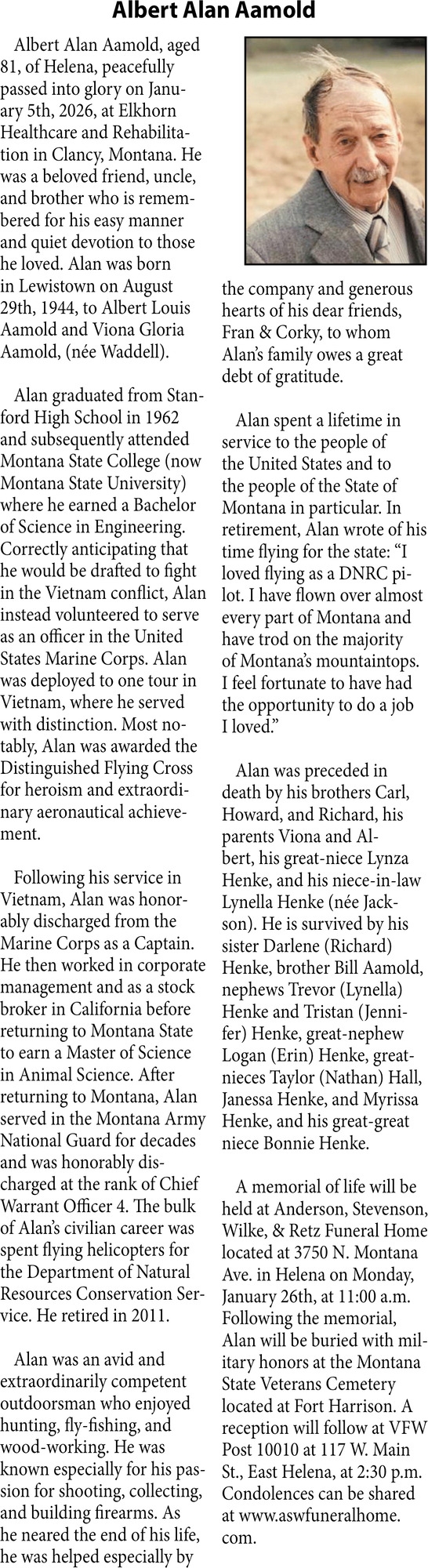 Albert Alan Aamold, Obituaries, Glendive, MT