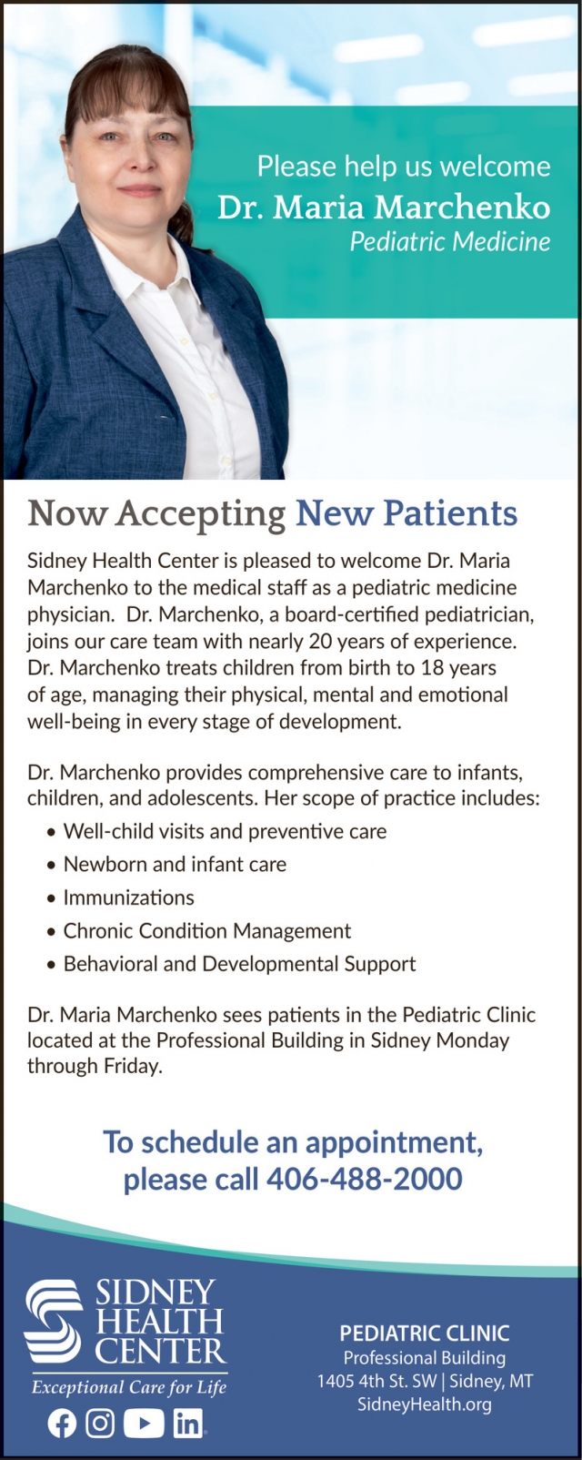 Noew Accepting New Patients, Sidney Health Center, Sidney, MT