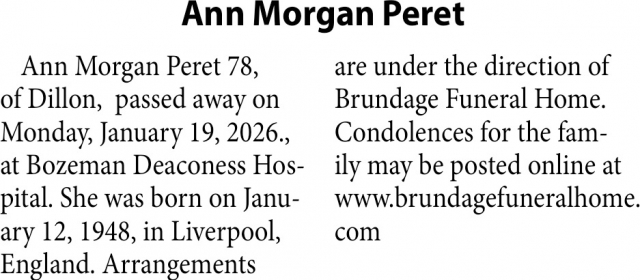 Ann Morgan Peret, Obituaries, Glendive, MT