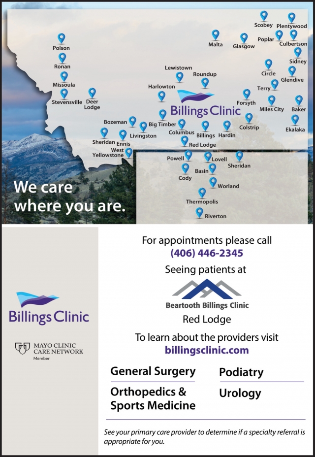 We Care Where You Are., Beartooth Billings Clinic, Red Lodge, MT