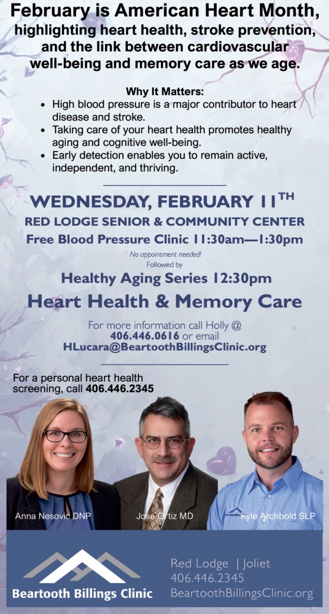 February Is American Heart Month, Beartooth Billings Clinic, Red Lodge, MT