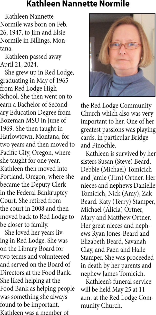 Kathleen Nannette, Obituaries, Glendive, MT