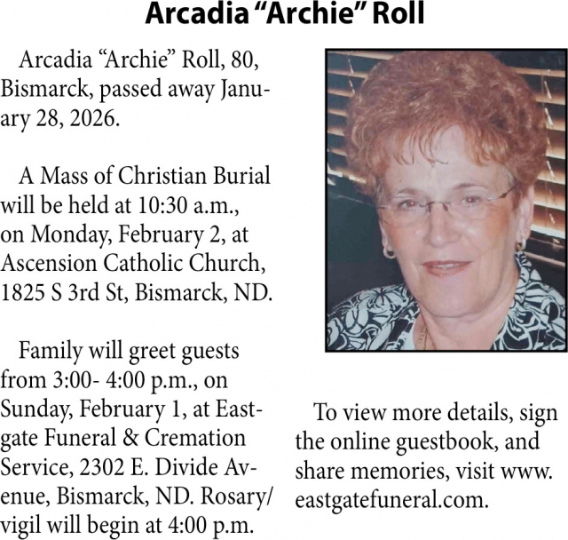 Arcadia Roll, Obituaries, Glendive, MT