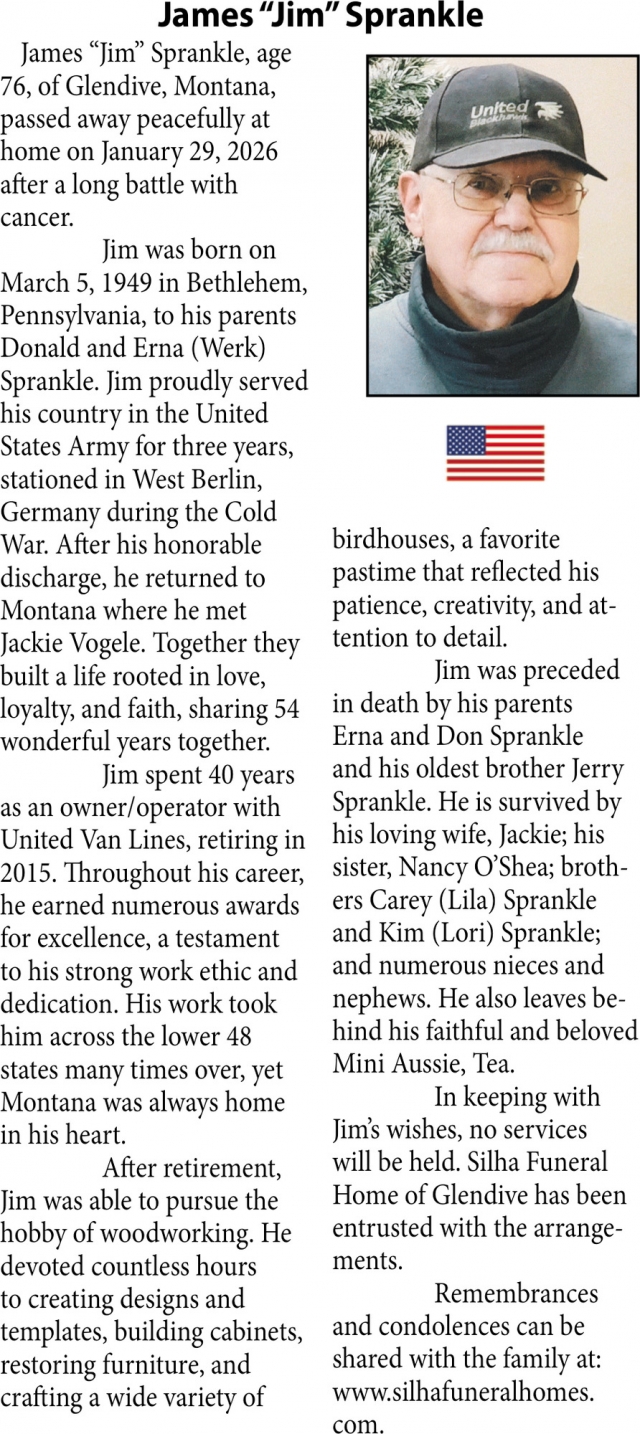 James Sprankle, Obituaries, Glendive, MT