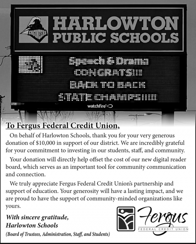 To Fergus Federal Credit Union, Fergus Federal Credit Union, Lewistown, MT