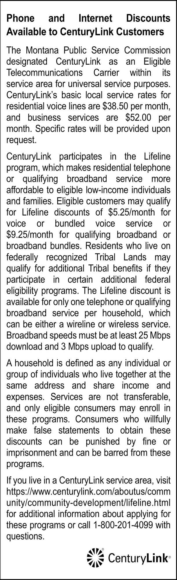 Phone and Internet Discounts Available, CenturyLink