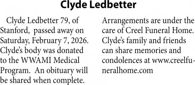 Clyde Ledbetter, Obituaries, Glendive, MT