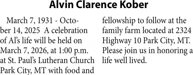 Alvin Clarence Kober, Obituaries, Glendive, MT