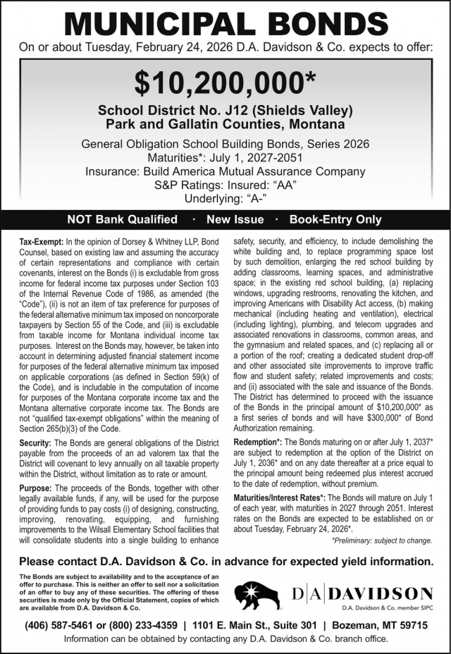 Municipal Bonds, D.A. Davidson & Co., Great Falls, MT