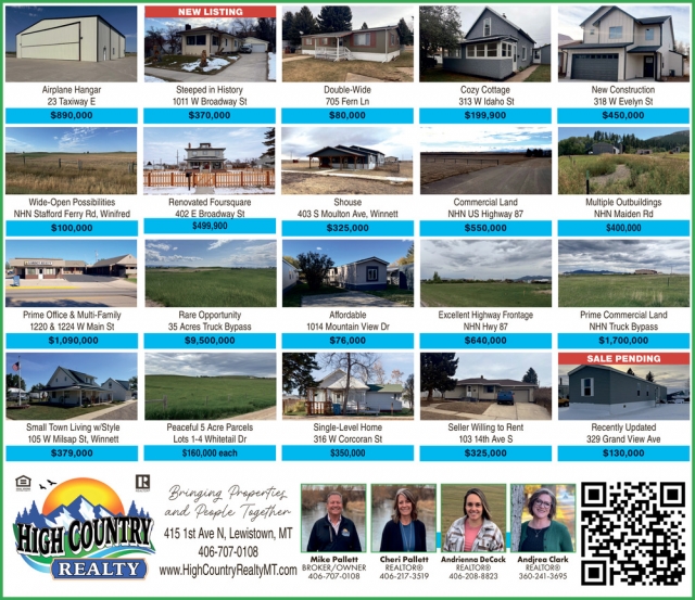 New Listing, High Country Realty, Lewistown, MT
