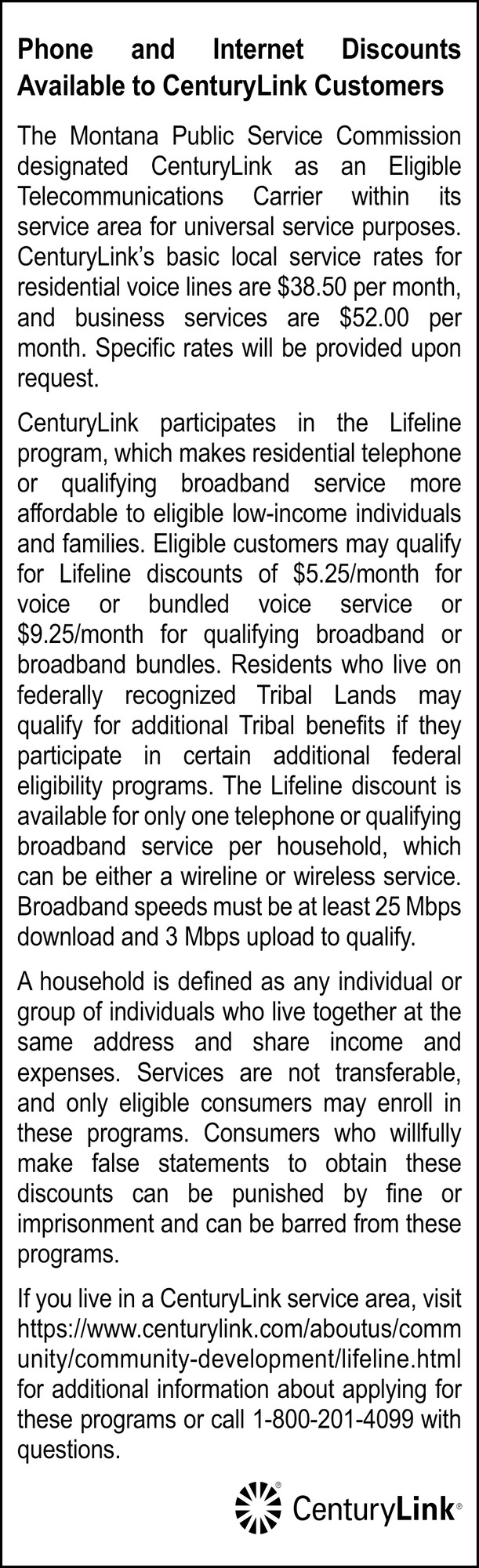 Phone and Internet Discounts Available, CenturyLink