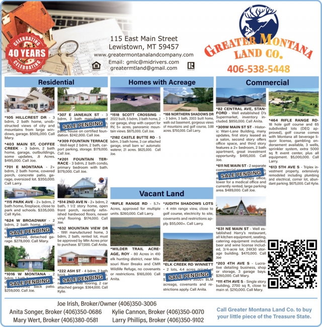 Homes with Acreage, Greater MT Land Company, Lewistown, MT