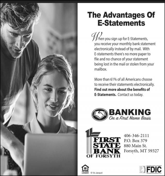 The Advantages of E-Statements, First State Bank of Forsyth, Forsyth, MT