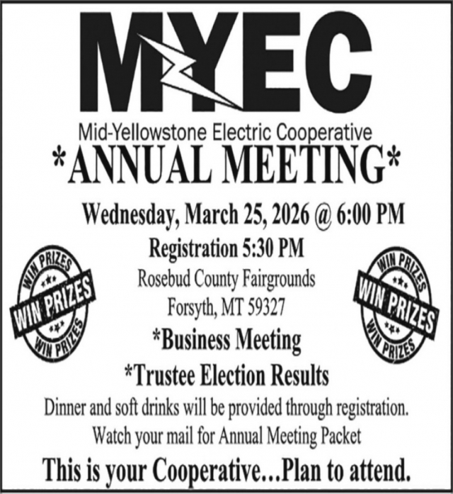 Annual Meeting, Mid-Yellowstone Electric Cooperative Annual Meeting at Rosebud/Treasure County Fairgrounds, Forsyth, MT