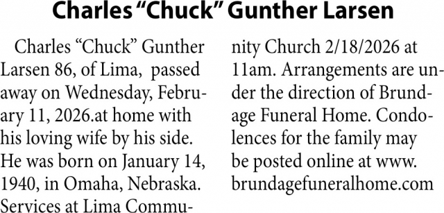 Charles Gunther Larsen, Obituaries, Glendive, MT