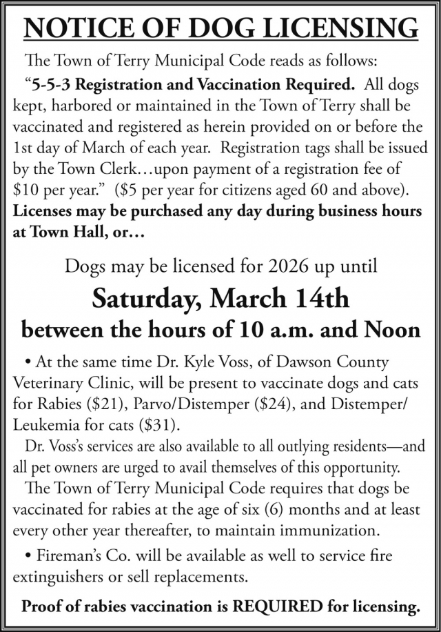 Notice, Town of Terry, Terry, MT