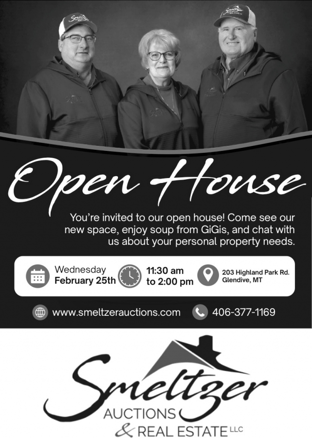 Open House, Smeltzer Auctions & Real Estate LLC, Glendive, MT