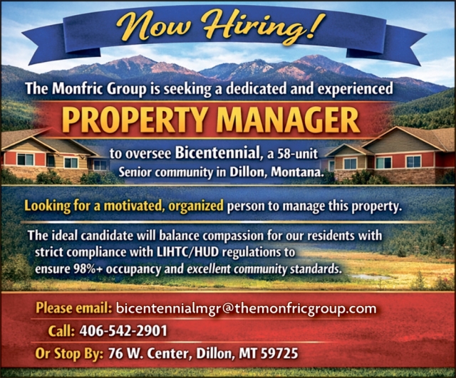 Maintenance Person, Bicentennial Senior Living Apartments, Dillon, MT