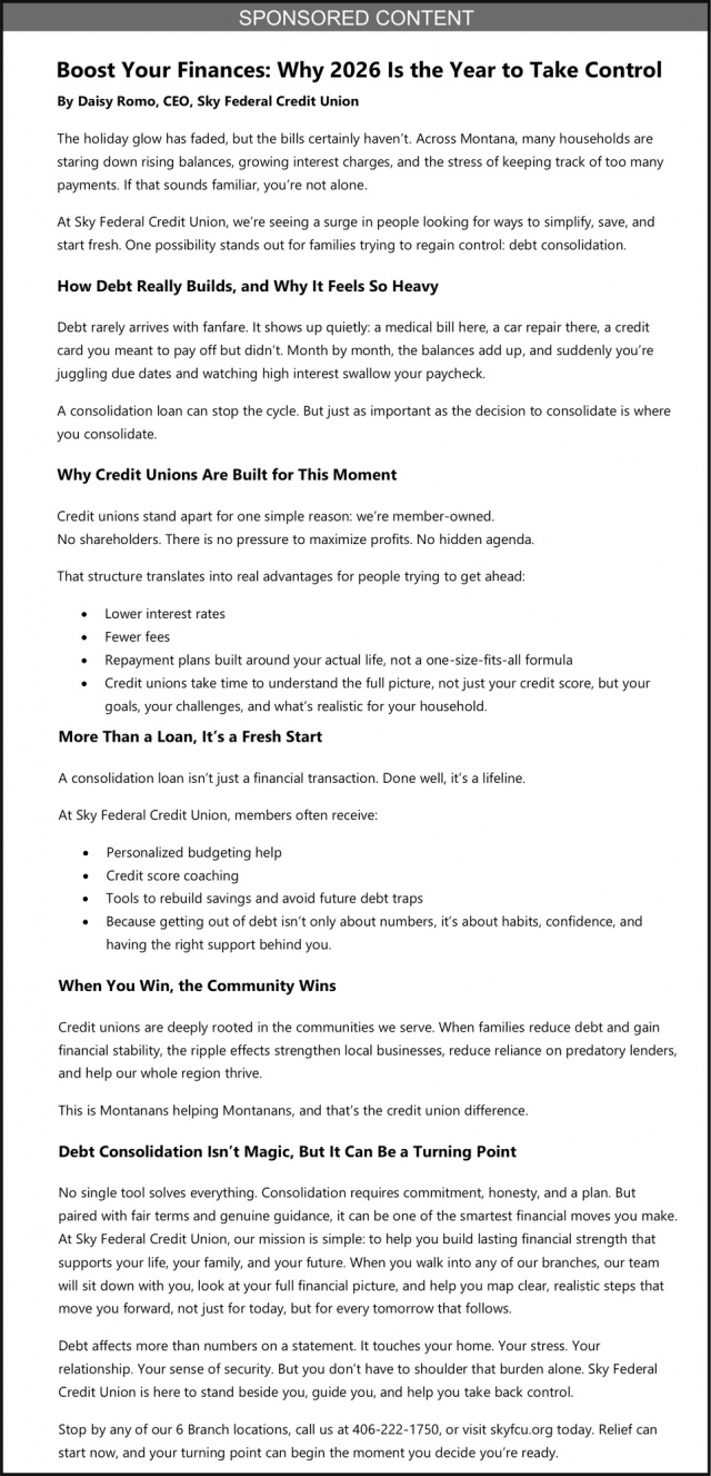 Boost Your Finances, Sky Federal Credit Union , Livingston, MT