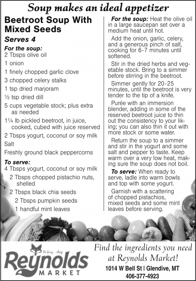 Soup Makes an Ideal Appetizer, Reynolds Market, Sidney, MT