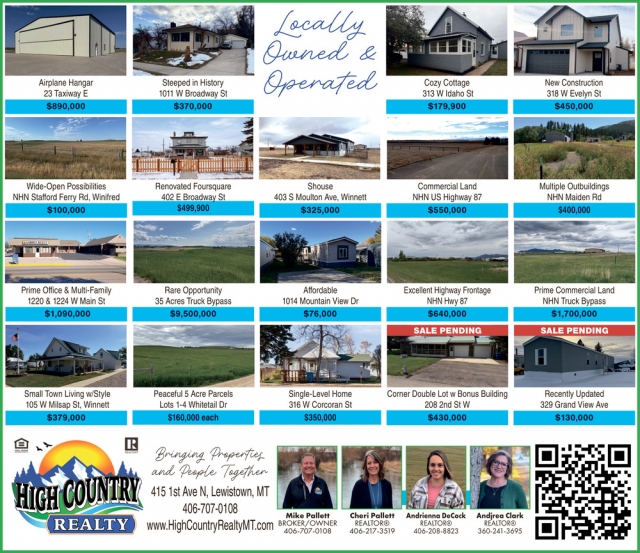 Locally Owned & Operated, High Country Realty, Lewistown, MT