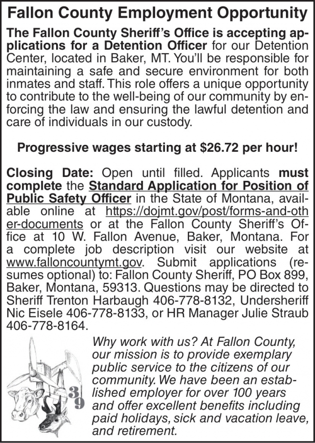 Detention Officer, Fallon County, Baker, MT