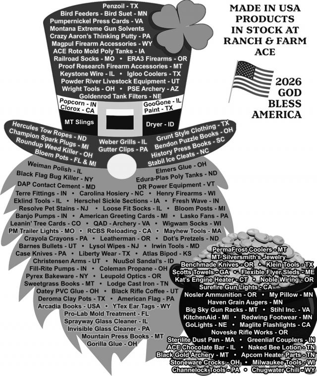 Made in Usa Products, Ranch & Farm Ace Hardware, Glendive, MT