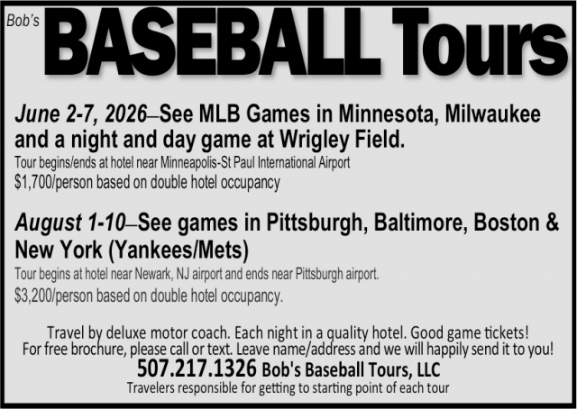 See MLB Games, Bob's Baseball Tours, LLC