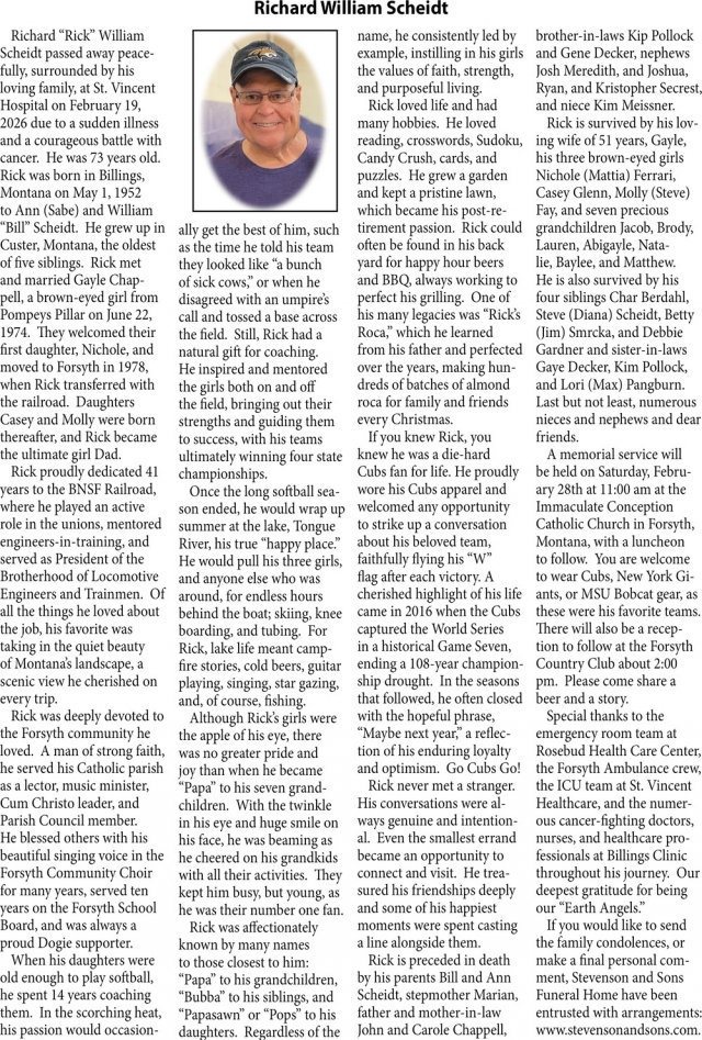 Richard William Scheidt, Obituaries, Glendive, MT